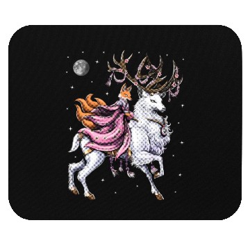 Discover Japanese Kitsune Fox Riding Cherry Blossom Deer Mouse Pads