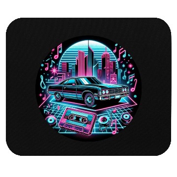 Discover Retro Vintage Car & Cassette Tape Neon Design Mouse Pads