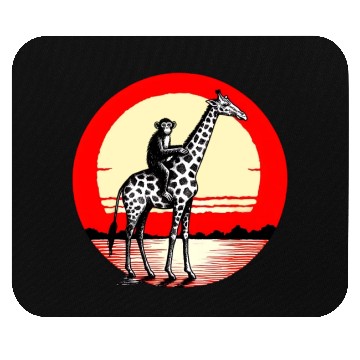 Discover Sunset Safari: Monkey Riding Giraffe Mouse Pads