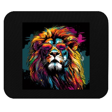 Discover Rainbow Pop Art Lion in Sunglasses Mouse Pads