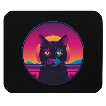 Discover Synthwave Black Cat Mouse Pads