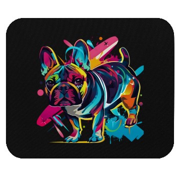 Discover Neon Paws: French Bulldog in 80s Pop Art Style Mouse Pads