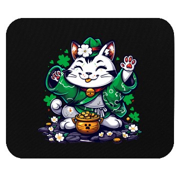 Discover Kawaii St Patricks Day Cat With a Pot Of Gold Mouse Pads