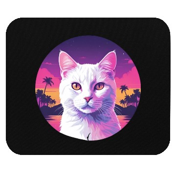 Discover Synthwave White Cat 2 Mouse Pads
