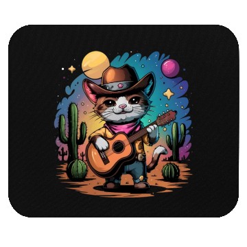 Discover funny cowboy cat with guitar Mouse Pads