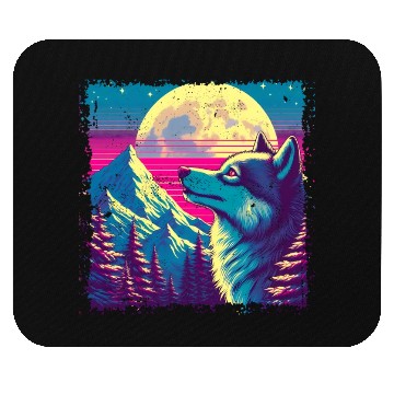 Discover Retro Wolf Gazing at the Moon Mouse Pads