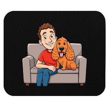 Discover Loving Cocker Spaniel Cuddling on Couch Cartoon Ar Mouse Pads