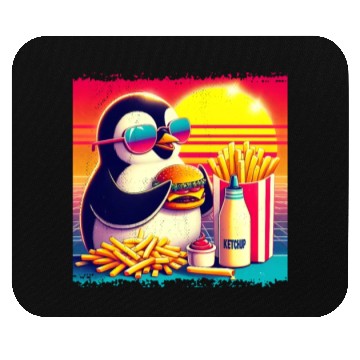 Discover Vintage Penguin in Retro Sunset Dining Mouse Pads