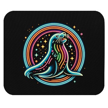 Discover Seal Neon in circle Mouse Pads