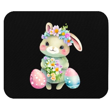 Discover Cute Easter Bunny with Flowers. Watercolor Mouse Pads