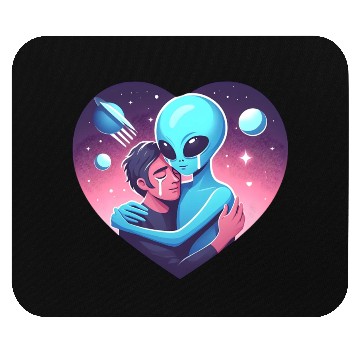Discover Heartwarming Embrace: Human and Alien Mouse Pads