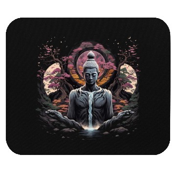 Discover Buddha's Serenity: Cherry Blossom Waterfall Mouse Pads