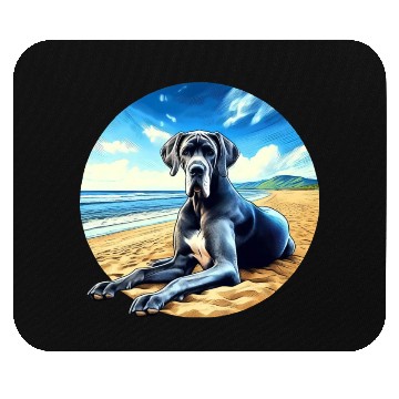 Discover Great Dane on the Beach Cartoon Mouse Pads