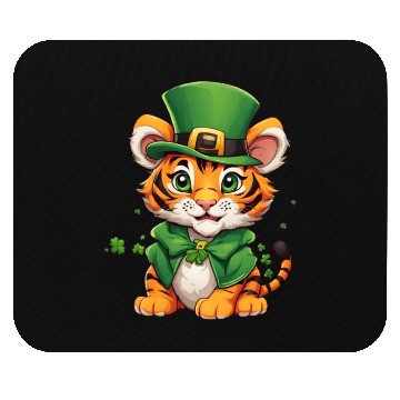 Discover St. Patrick's Tiger Charm: Vibrant Green Shamrock Mouse Pads