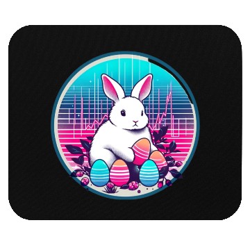 Discover White Easter Bunny with Eggs Mouse Pads