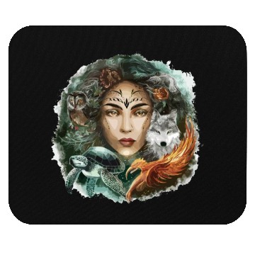 Discover Wildlife Tribal Wolf Owl Turtle Woman for a Mouse Pads