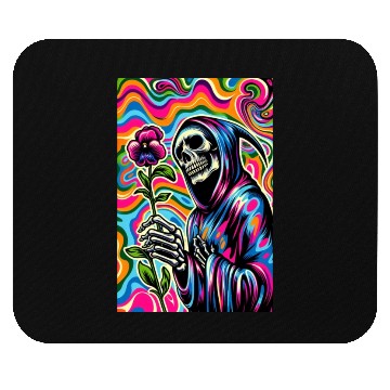Discover Psychedelic Grim Reaper Holding Sweet Pea Flower Mouse Pads