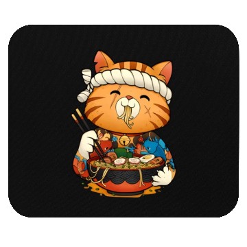 Discover Cute anime cat eating ramen noodles Mouse Pads