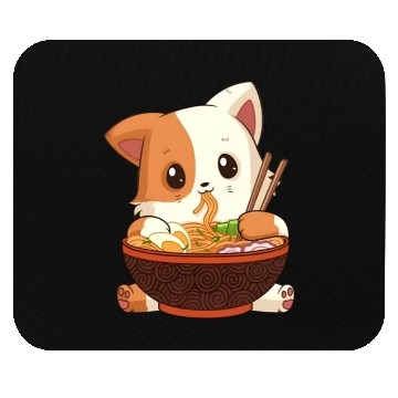 Discover Cute anime cat eating ramen noodles Mouse Pads