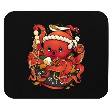 Discover Cute Anime Octopus Eating Ramen Noodles Mouse Pads