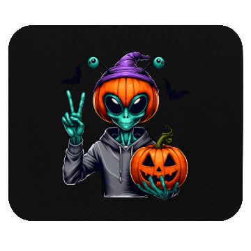Discover Peaceful alien with Halloween pumpkin Mouse Pads