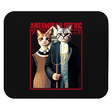 Discover Ameowican Gothic - Timeless Farmer Feline Elegance Mouse Pads