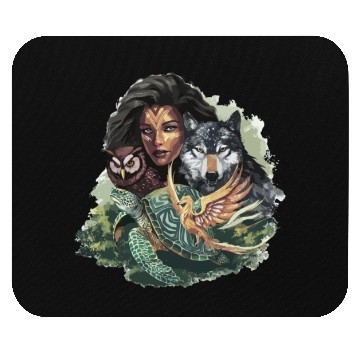 Discover Wildlife Tribal Wolf Owl Turtle Woman for a Mouse Pads