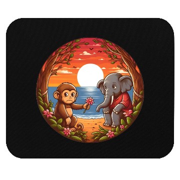 Discover Monkey Gifting Flower to Shy Elephant Mouse Pads