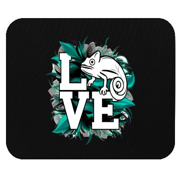 Discover Chameleon Lizard Love Green Teal Text Design Mouse Pads