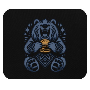 Discover Cute Grizzly with Hamburger, Blue Mouse Pads