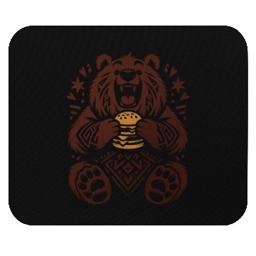 Discover Cute Grizzly with Hamburger, Brown Mouse Pads