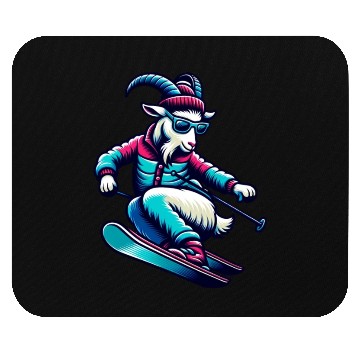 Discover Funny Goat Skiing Down The Snowy Slopes Mouse Pads