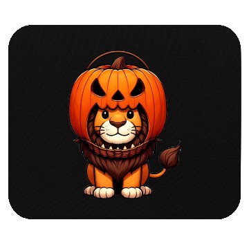 Discover Lion with Halloween Pumpkin Helmet Mouse Pads