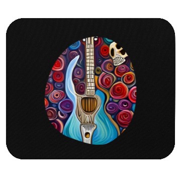 Discover Blue Electric Guitar, Skull and Roses Mouse Pads