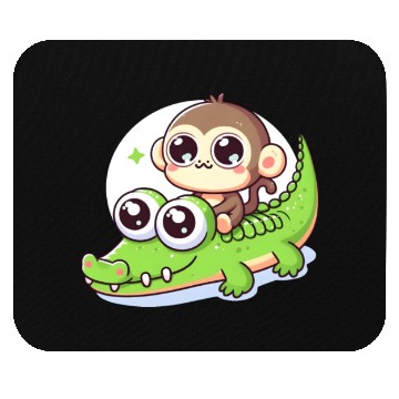 Discover Cute monkey rides crocodile Mouse Pads