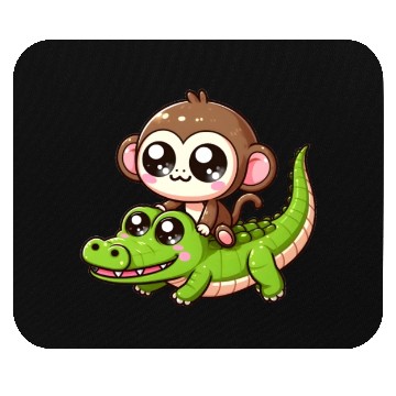 Discover Cute monkey rides crocodile Mouse Pads