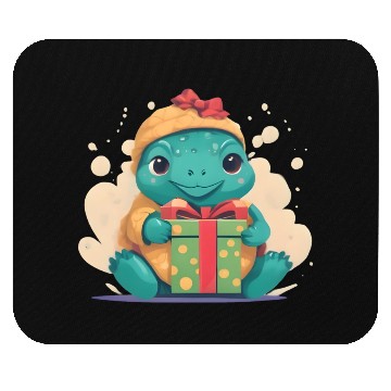 Discover Cute Little Green Turtle Holding a Gift Mouse Pads