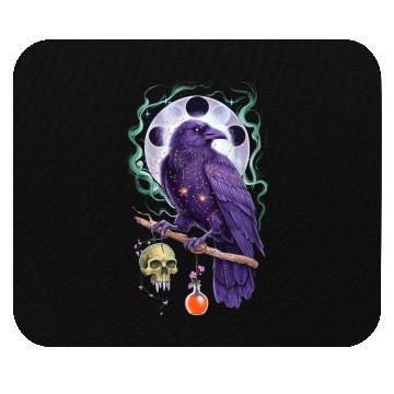 Discover Mystical purple raven perched on a branch Mouse Pads