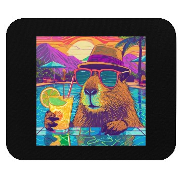 Discover Capybara on vacation sipping on Lemonade Mouse Pads