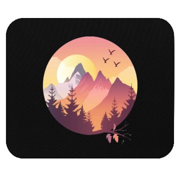 Discover Sunset Mountain Landscape With Flying Birds Mouse Pads