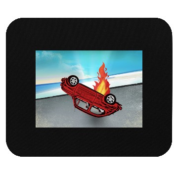 Discover Car overturned and smashed on fire on the road Mouse Pads