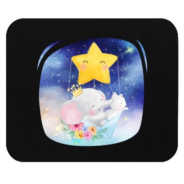 Discover Elephant And Cat Flying Space Using Star Balloon Mouse Pads