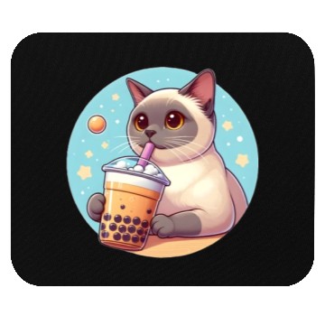Discover Siamese cat having bubble tea Mouse Pads