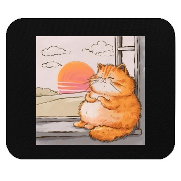 Discover Chubby Orange Tabby Sleeping In Window at Sunset Mouse Pads