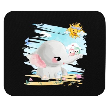 Discover Elephant Walking At Beach With 2 Birds Friends Mouse Pads