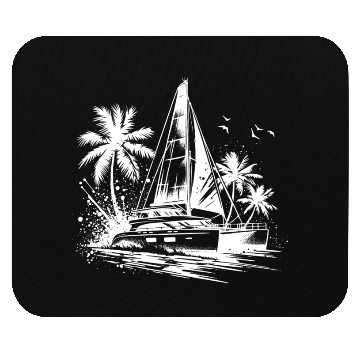 Discover Double Hull Catamaran Sailing Boat With Palm Trees Mouse Pads