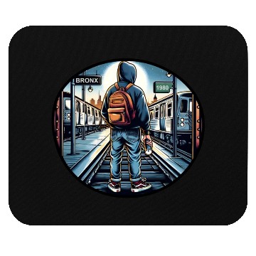 Discover AI Teen in Outdoor Subway Yard - Circle Border Mouse Pads