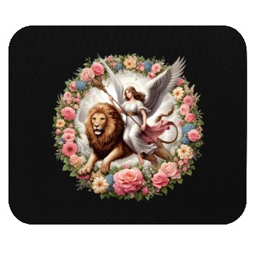 Discover Angel on a lion Mouse Pads