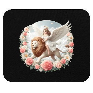 Discover Angel on a lion Mouse Pads