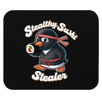 Discover Ninja Penguin Stealing Sushi Mouse Pads